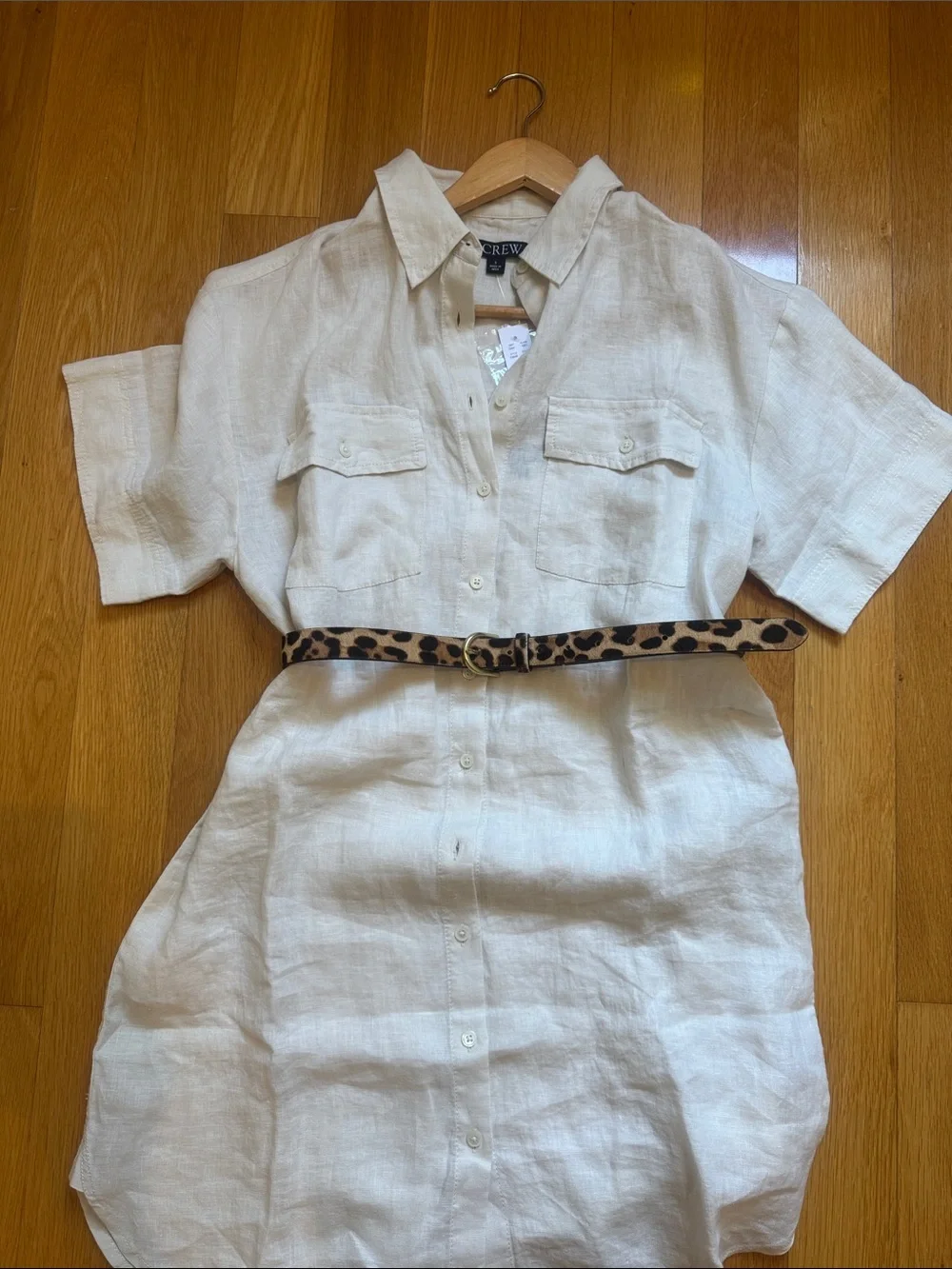 J. Crew women’s Cream Short-Sleeve Button-Up Linen Shirt dress size S
